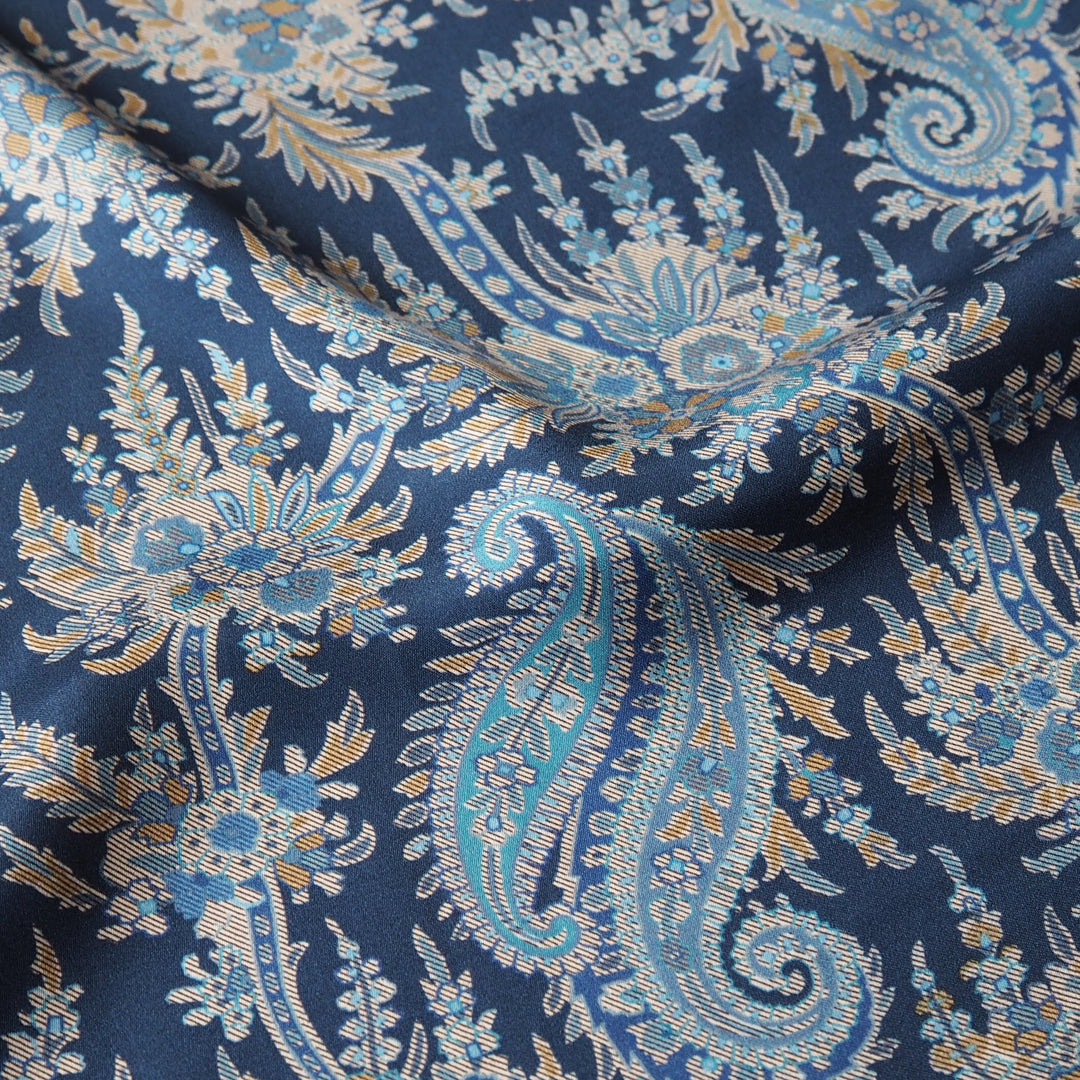 Liberty viscose satin Paisley Tree A fabric, soft paisley print satin.