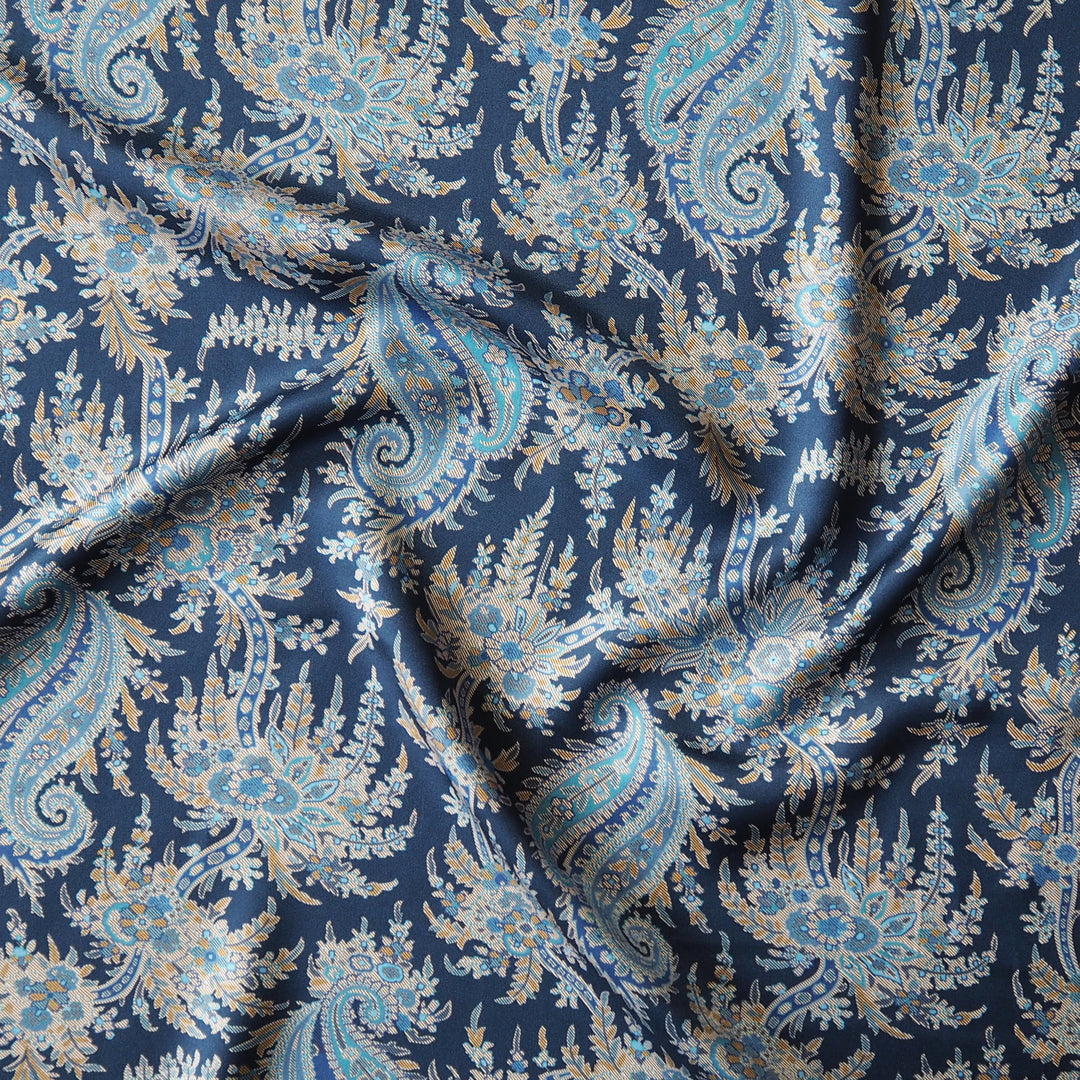 Liberty viscose satin Paisley Tree A fabric, soft paisley print satin.