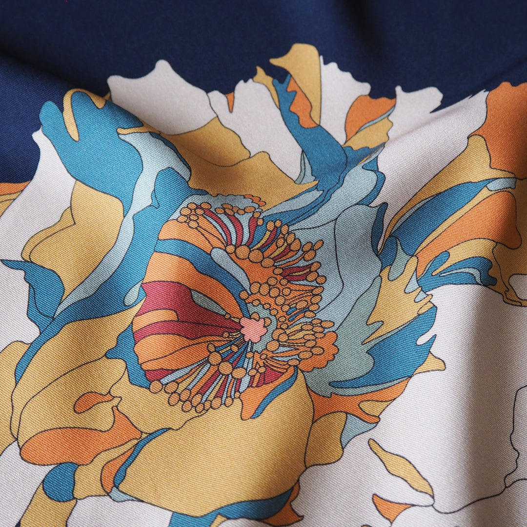 Liberty Weymouth viscose twill Peony Waltz B fabric, smooth floral twill.