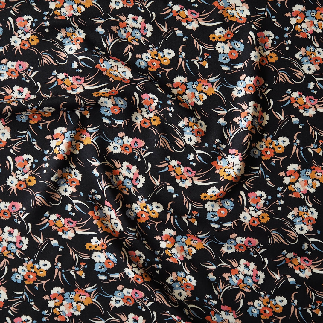 Liberty Weymouth viscose twill Leah B fabric, floral twill with soft drape.