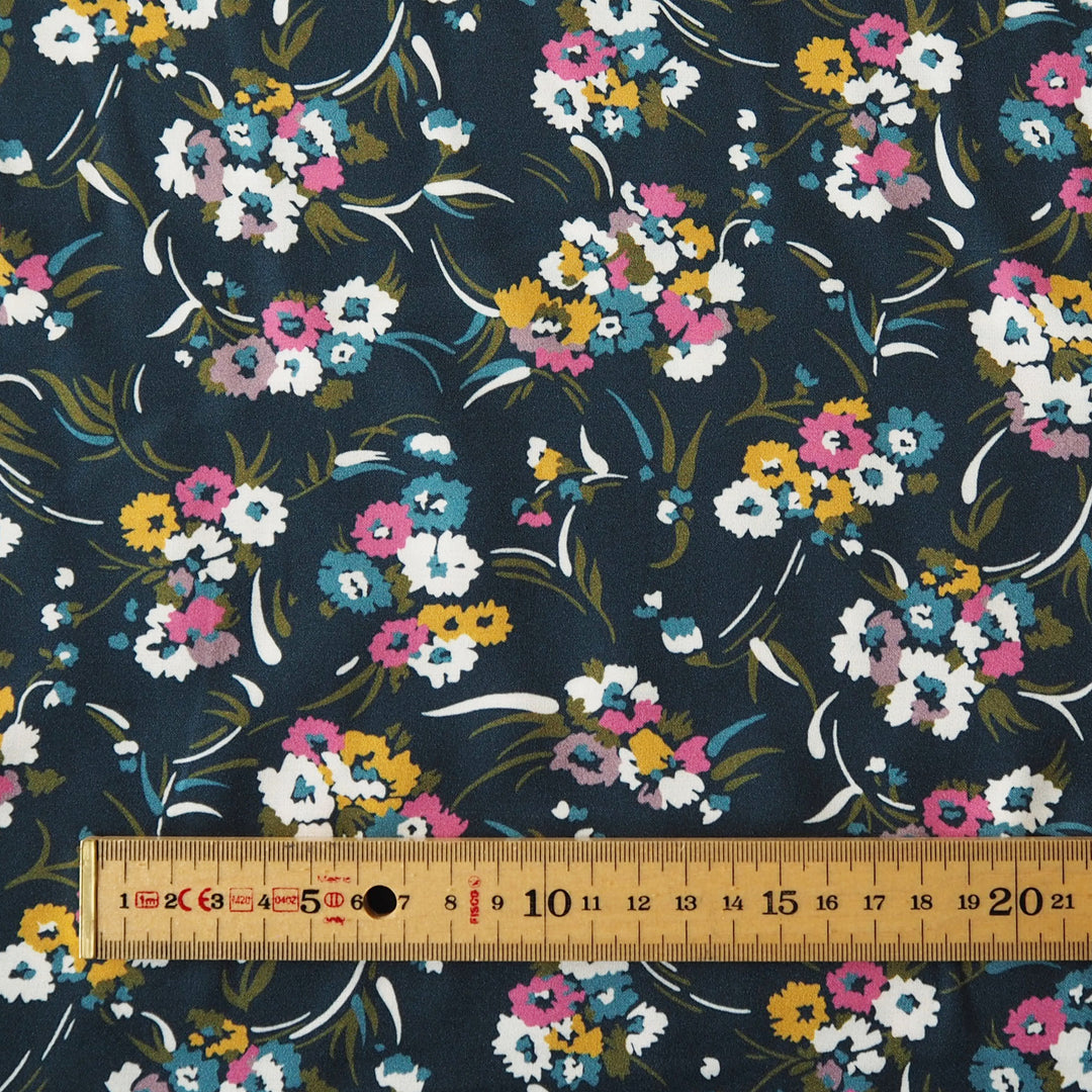Liberty Bickington viscose satin Leah B fabric, smooth floral satin for dressmaking.