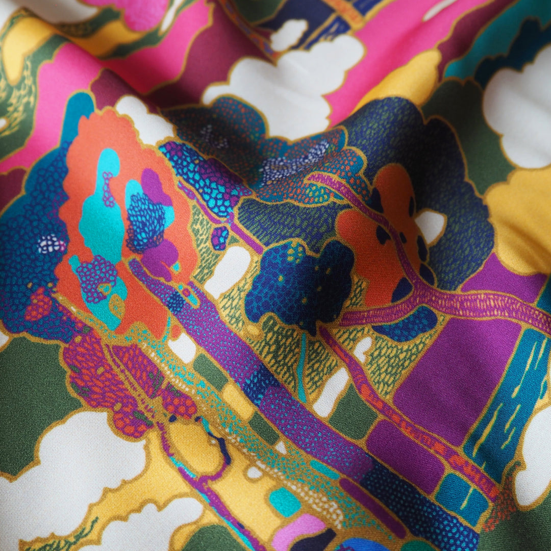 Liberty viscose satin Prospect Road A fabric, soft draping satin with botanical print.