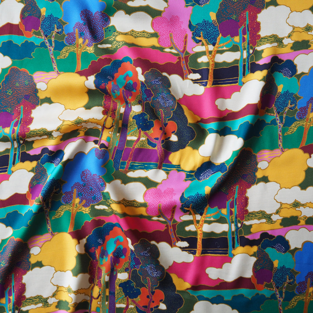 Liberty viscose satin Prospect Road A fabric, soft draping satin with botanical print.