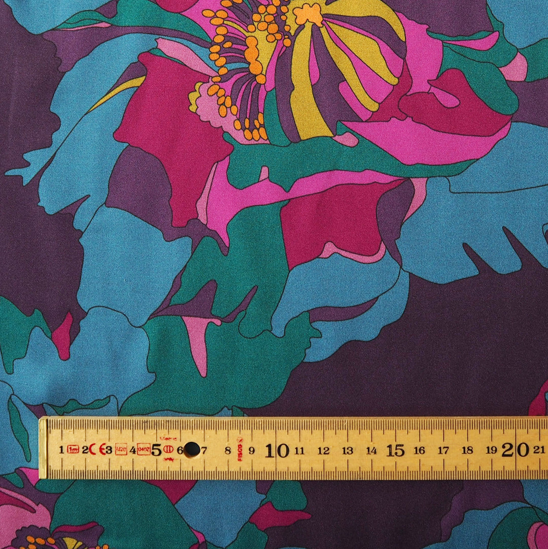 Liberty viscose satin fabric in Peony Waltz A print, soft floral design with elegant drape.