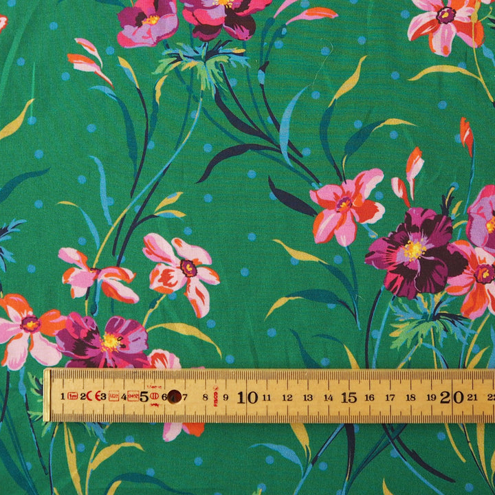 Liberty Fabrics Oakshot viscose in Poppy and Daffodil print, soft lightweight floral fabric.