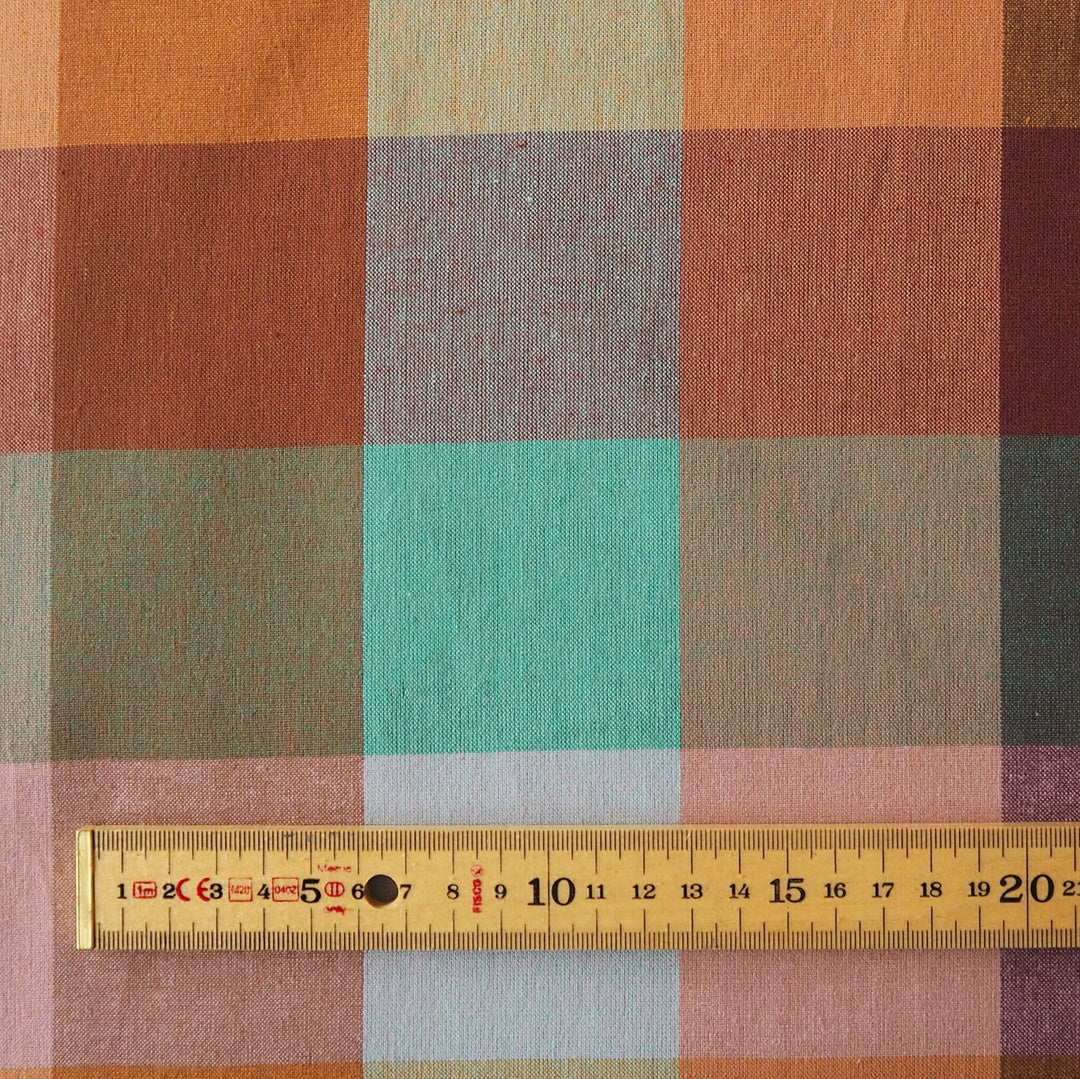 Fableism Strata Check Cotton Fabric from the Canyon Springs Collection – lightweight organic cotton in an earthy check design.
