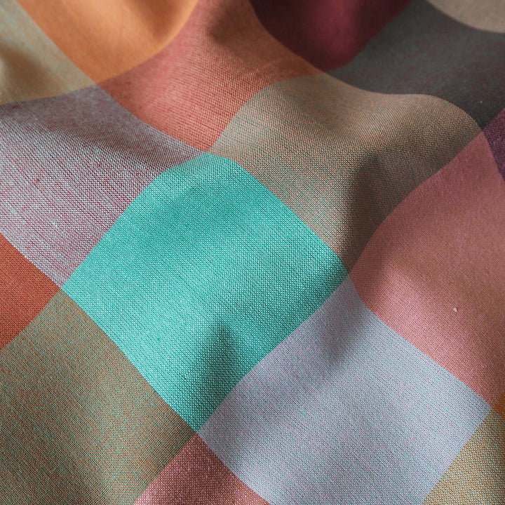 Fableism Strata Check Cotton Fabric from the Canyon Springs Collection – lightweight organic cotton in an earthy check design.