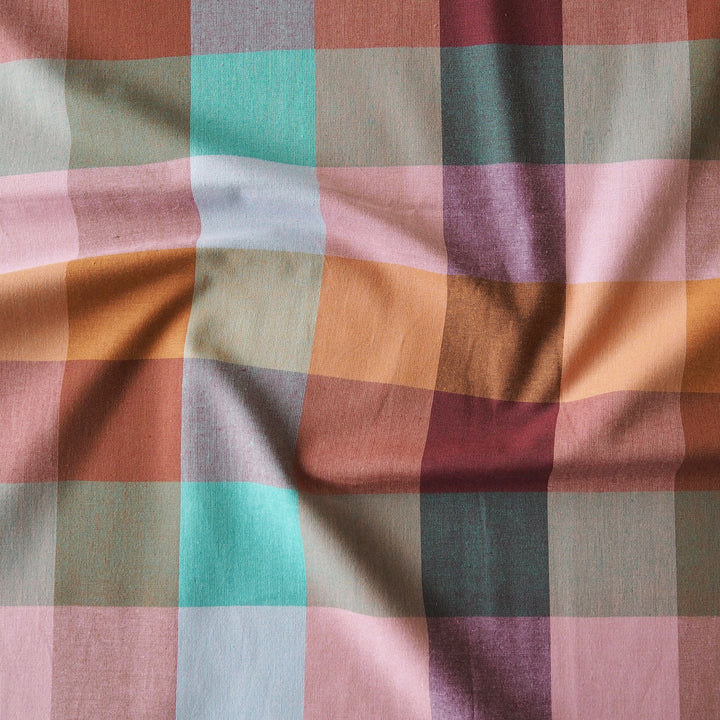 Fableism Strata Check Cotton Fabric from the Canyon Springs Collection – lightweight organic cotton in an earthy check design.