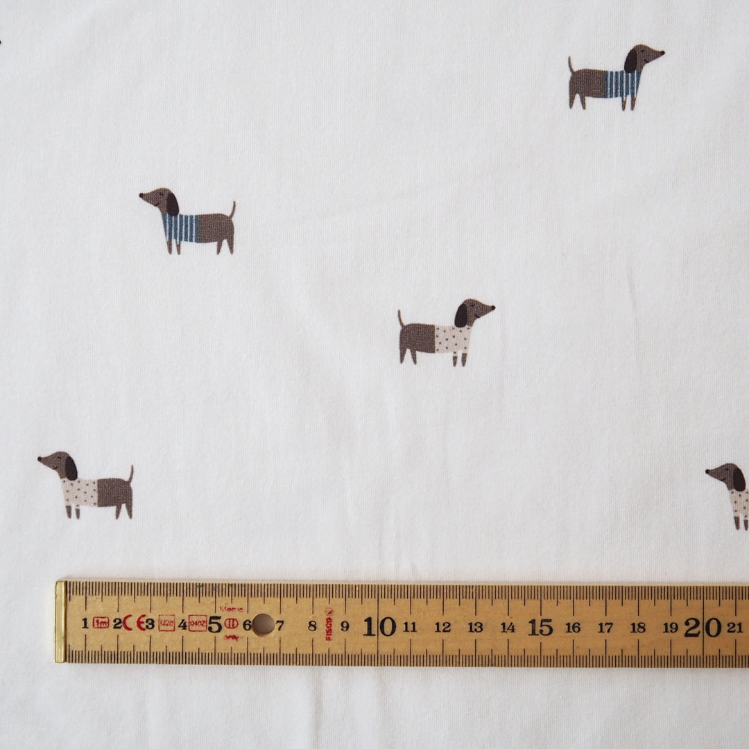 Playful Pups Cotton Jersey Fabric with dachshund dog print