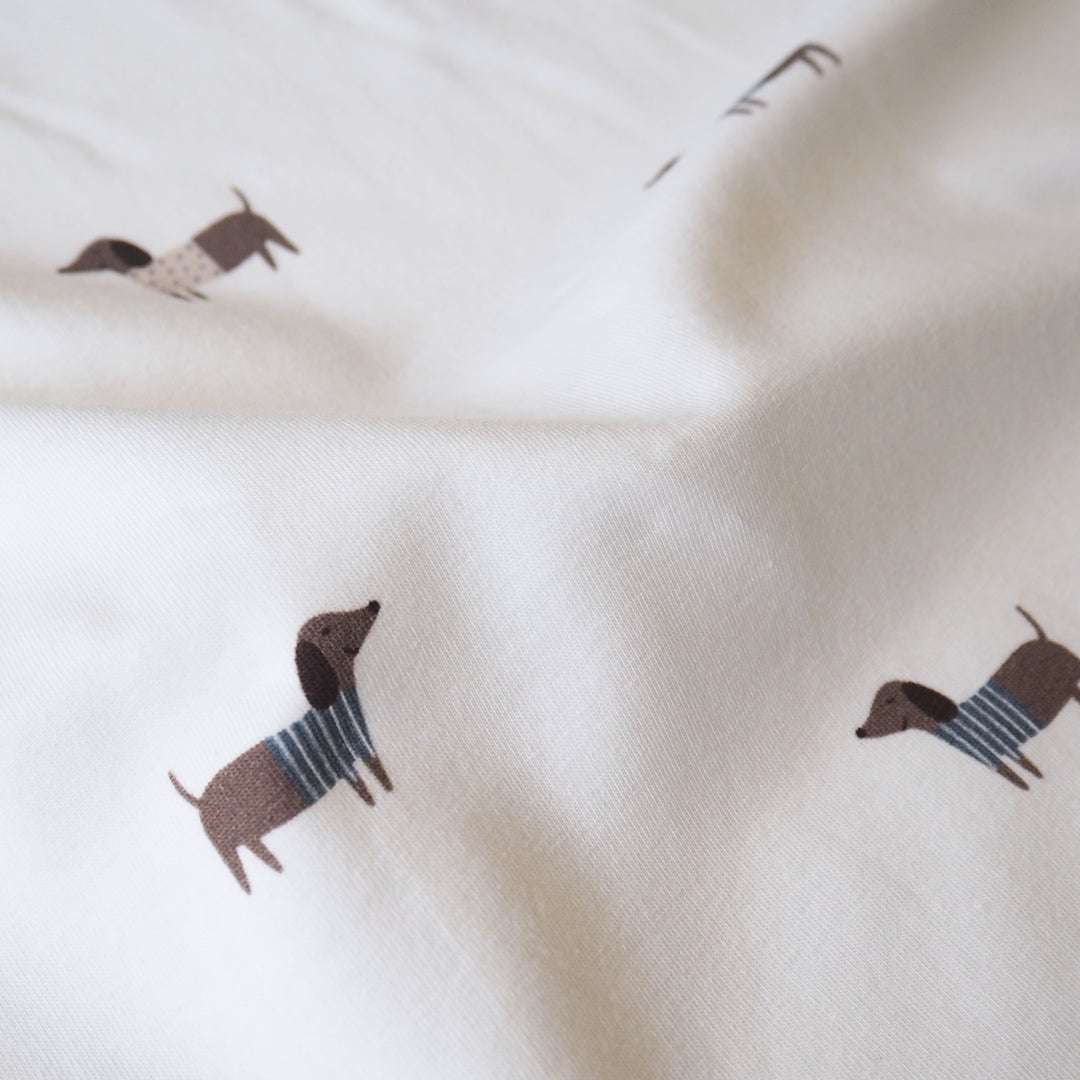 Playful Pups Cotton Jersey Fabric with dachshund dog print