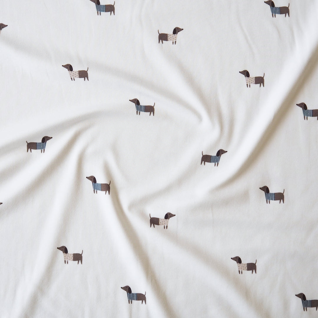 Playful Pups Cotton Jersey Fabric with dachshund dog print