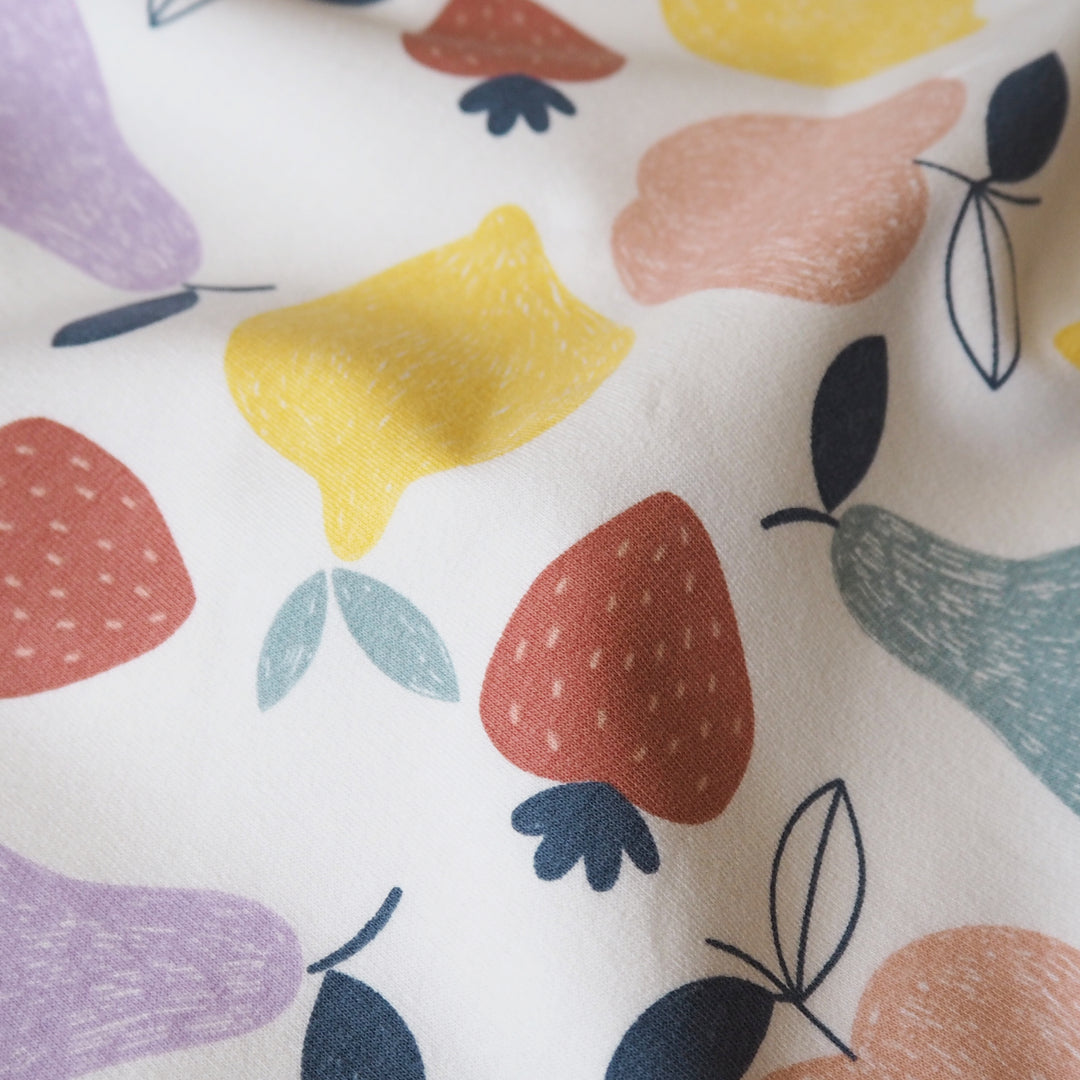 Fruit Salad Cotton French Terry Fabric with Bright Fruit Print