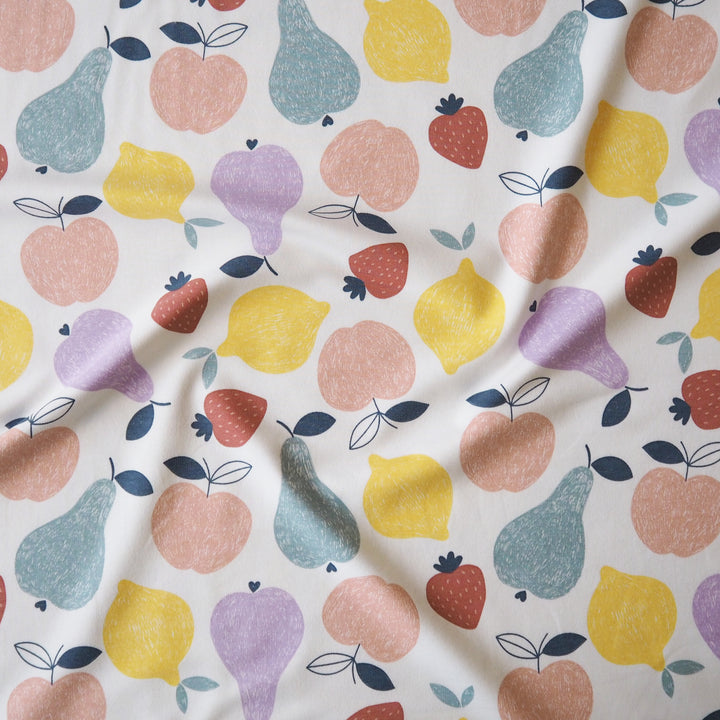 Fruit Salad Cotton French Terry Fabric with Bright Fruit Print