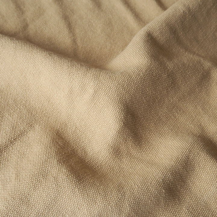 Natural sand-coloured 100% hemp fabric for sustainable dressmaking.
