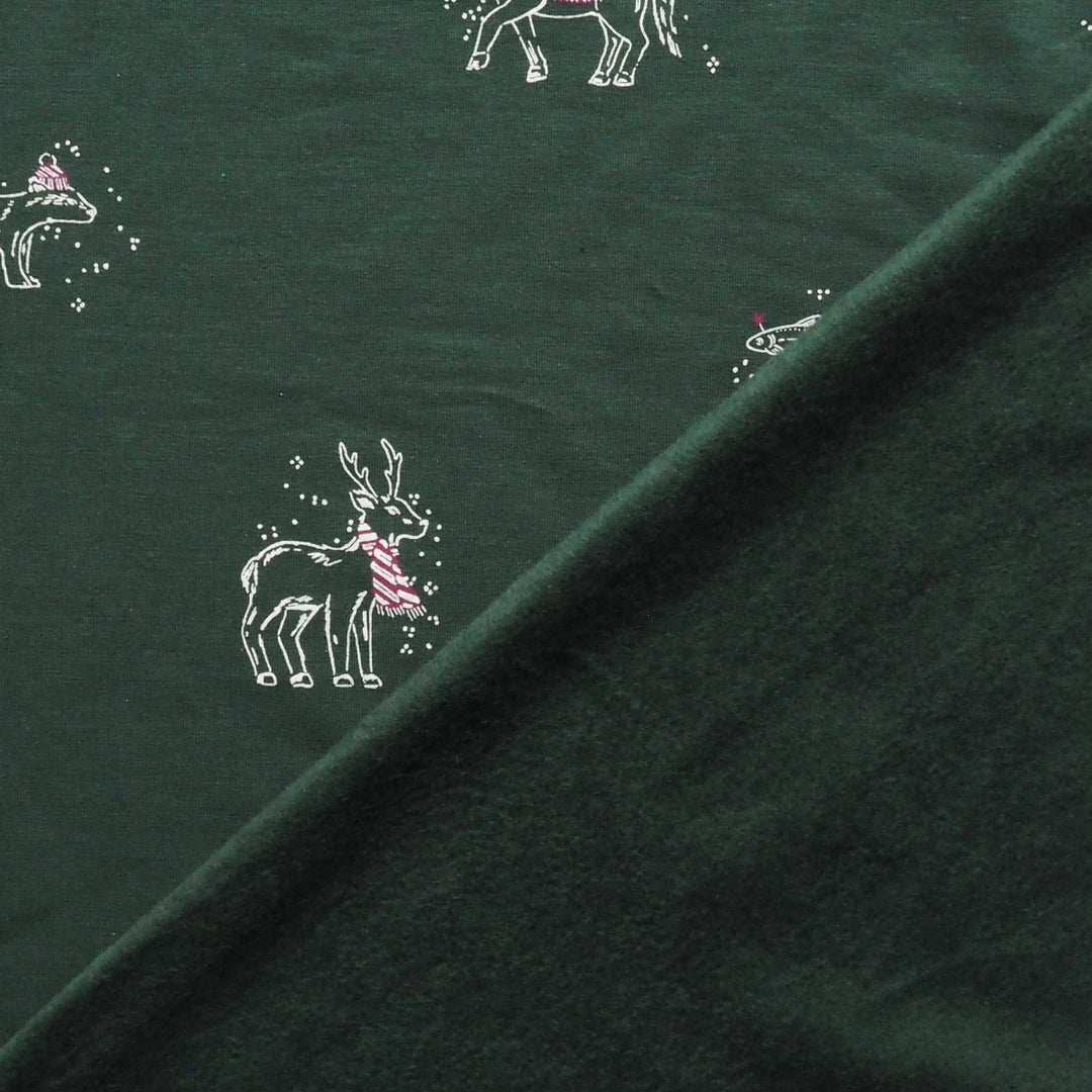 Green Cosy Adventures Brushed French Terry Fabric – Bamboo and Organic Cotton Blend – Guthrie & Ghani Exclusive