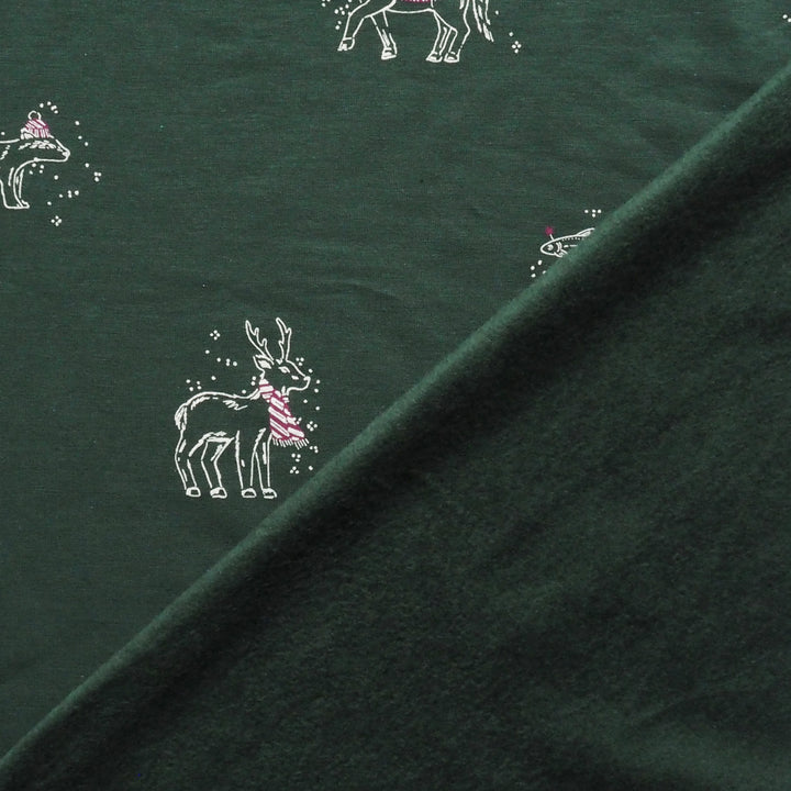 Green Cosy Adventures Brushed French Terry Fabric – Bamboo and Organic Cotton Blend – Guthrie & Ghani Exclusive