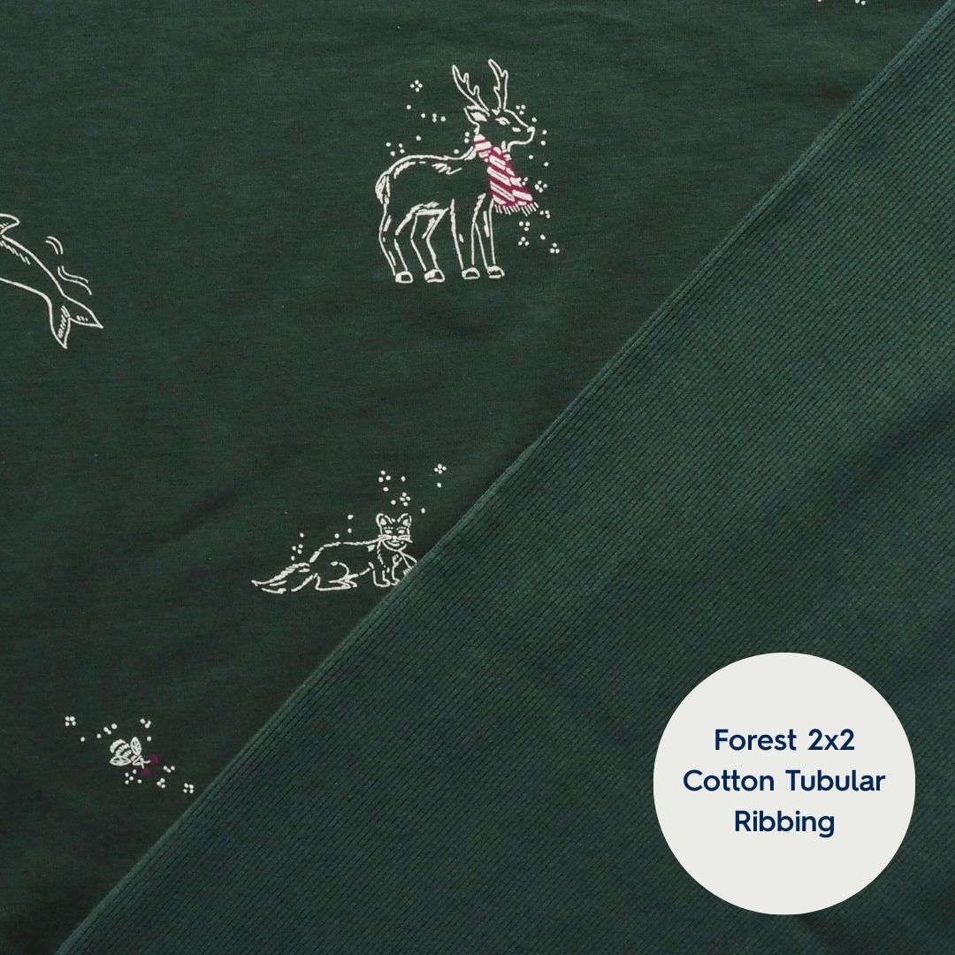 Green Cosy Adventures Brushed French Terry Fabric – Bamboo and Organic Cotton Blend – Guthrie & Ghani Exclusive