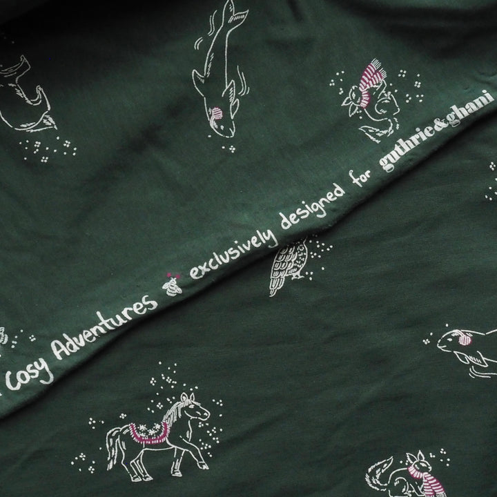 Green Cosy Adventures Brushed French Terry Fabric – Bamboo and Organic Cotton Blend – Guthrie & Ghani Exclusive