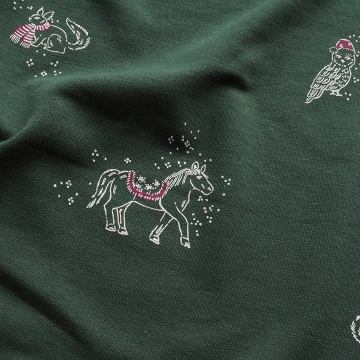 Green Cosy Adventures Brushed French Terry Fabric – Bamboo and Organic Cotton Blend – Guthrie & Ghani Exclusive