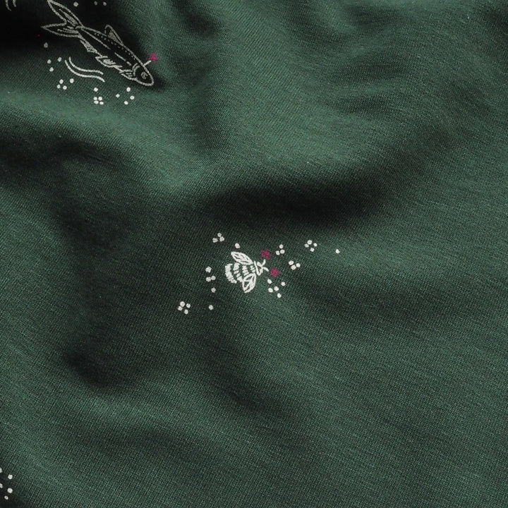 Green Cosy Adventures Brushed French Terry Fabric – Bamboo and Organic Cotton Blend – Guthrie & Ghani Exclusive