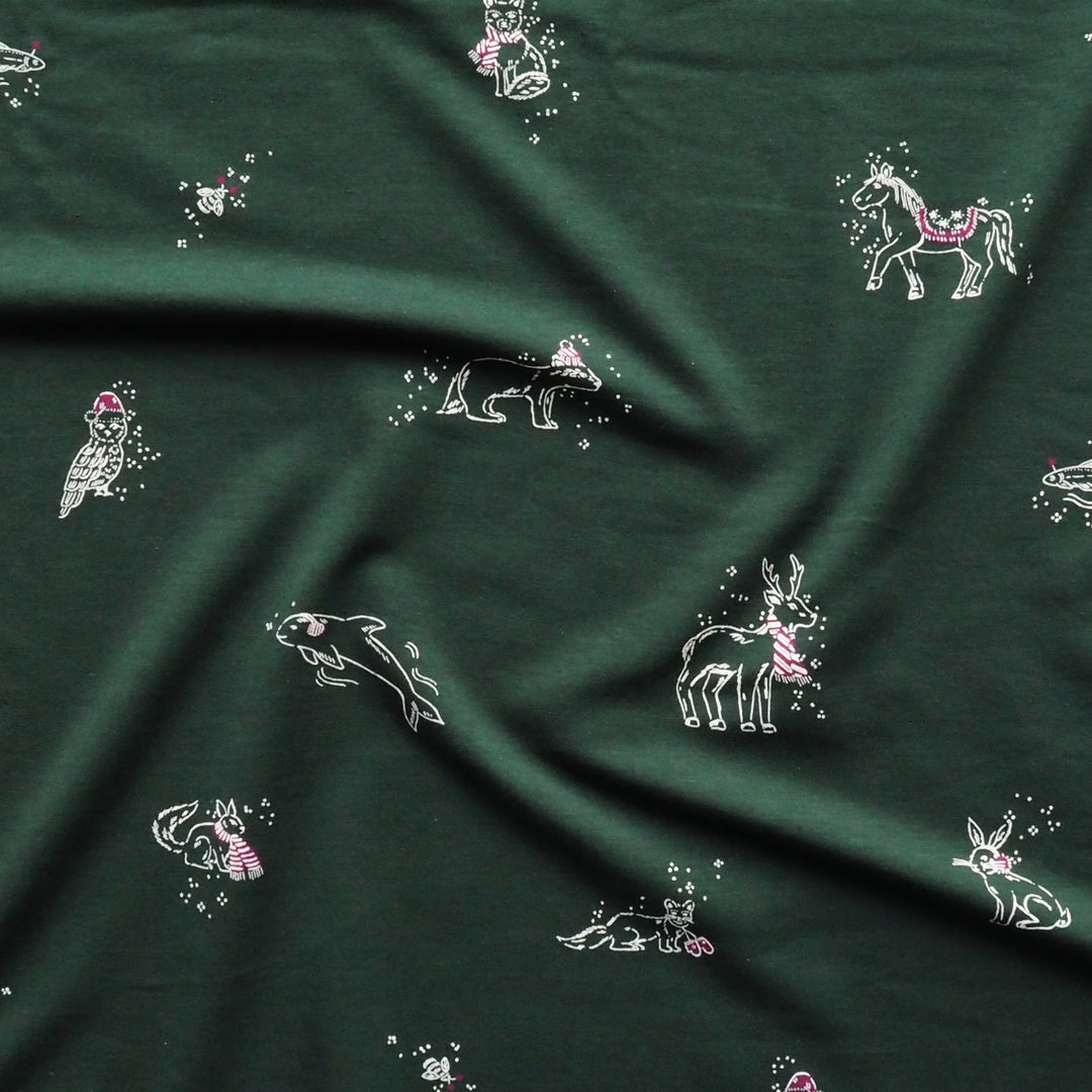 Green Cosy Adventures Brushed French Terry Fabric – Bamboo and Organic Cotton Blend – Guthrie & Ghani Exclusive