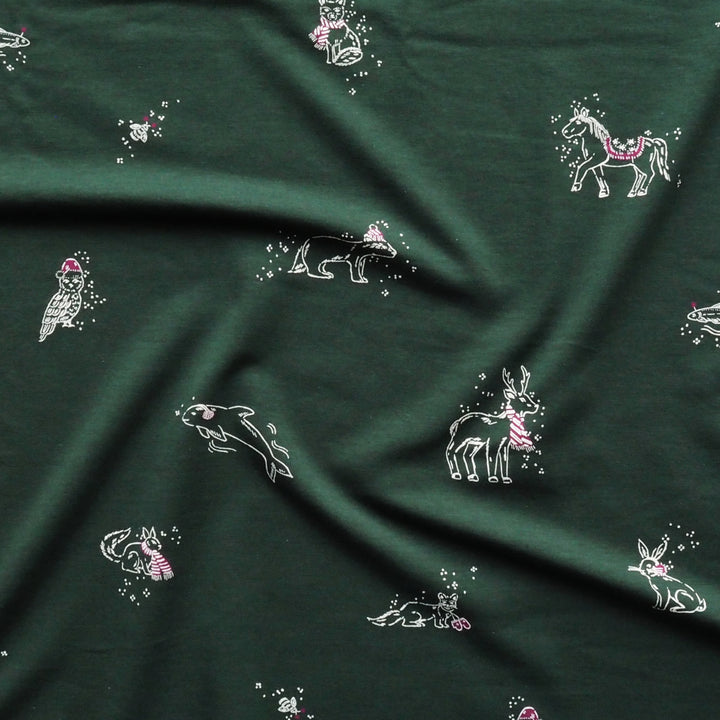Green Cosy Adventures Brushed French Terry Fabric – Bamboo and Organic Cotton Blend – Guthrie & Ghani Exclusive