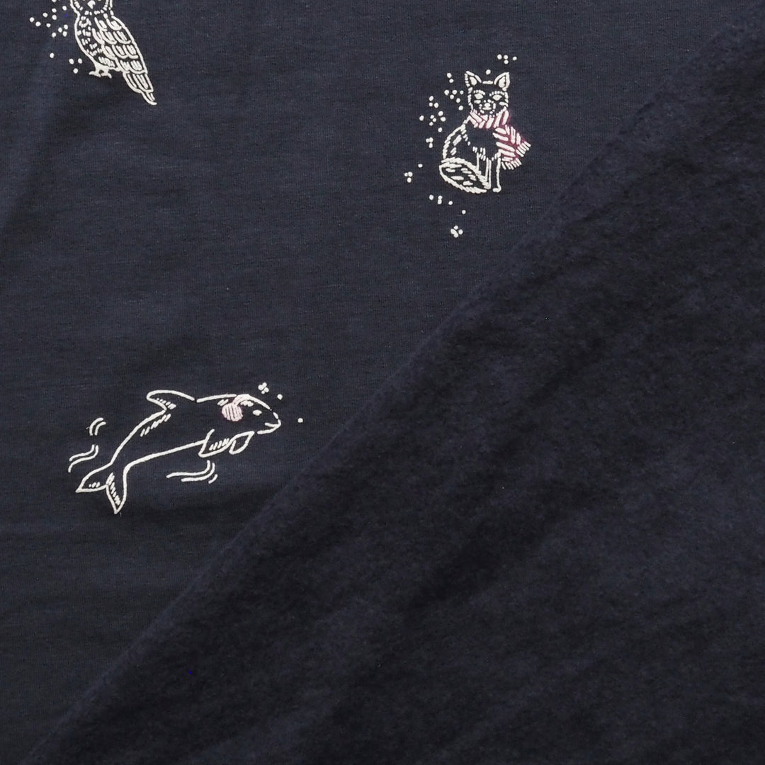 Navy Cosy Adventures Brushed French Terry Fabric – Bamboo and Organic Cotton Blend – Guthrie & Ghani Exclusive