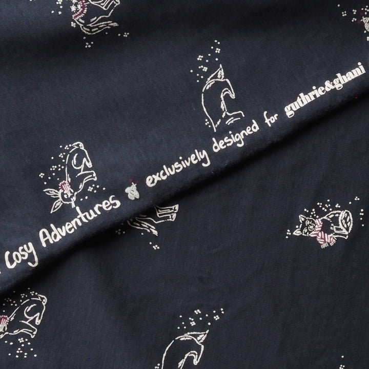 Navy Cosy Adventures Brushed French Terry Fabric – Bamboo and Organic Cotton Blend – Guthrie & Ghani Exclusive