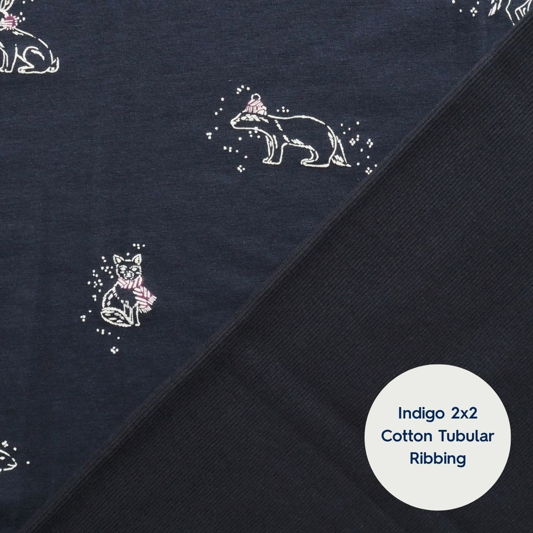 Navy Cosy Adventures Brushed French Terry Fabric – Bamboo and Organic Cotton Blend – Guthrie & Ghani Exclusive