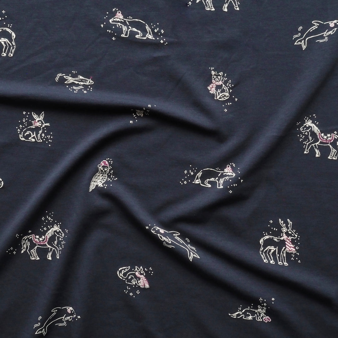 Navy Cosy Adventures Brushed French Terry Fabric – Bamboo and Organic Cotton Blend – Guthrie & Ghani Exclusive
