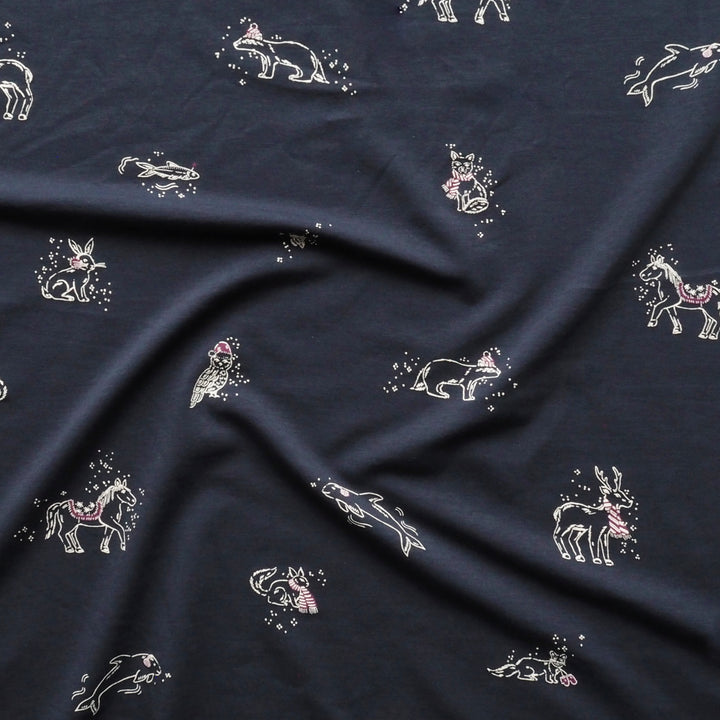 Navy Cosy Adventures Brushed French Terry Fabric – Bamboo and Organic Cotton Blend – Guthrie & Ghani Exclusive