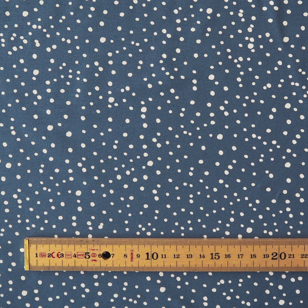 Dusky Blue Polka Cotton Jersey Fabric, Oeko-Tex Certified