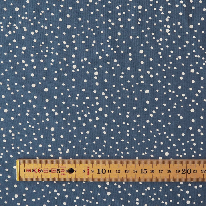 Dusky Blue Polka Cotton Jersey Fabric, Oeko-Tex Certified