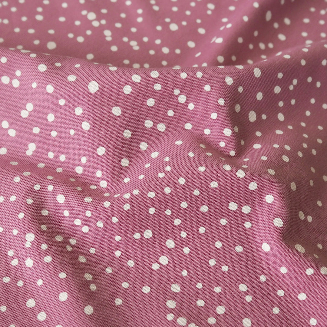 Old Rose Polka Cotton Jersey Fabric, Oeko-Tex Certified