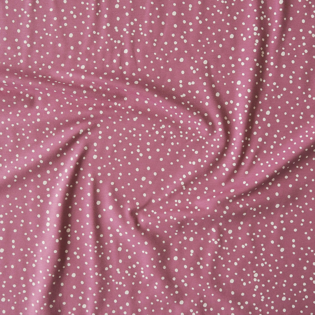 Old Rose Polka Cotton Jersey Fabric, Oeko-Tex Certified