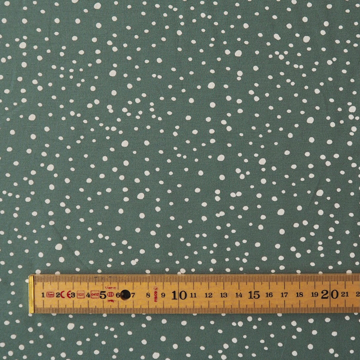 Sagebrush Polka Cotton Jersey Fabric, Oeko-Tex Certified