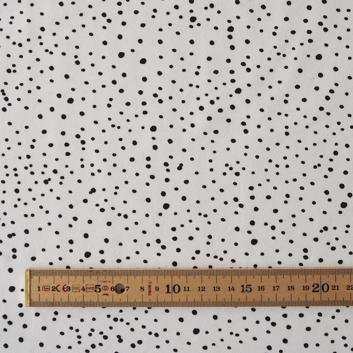 White Polka Cotton Jersey Fabric, Oeko-Tex Certified