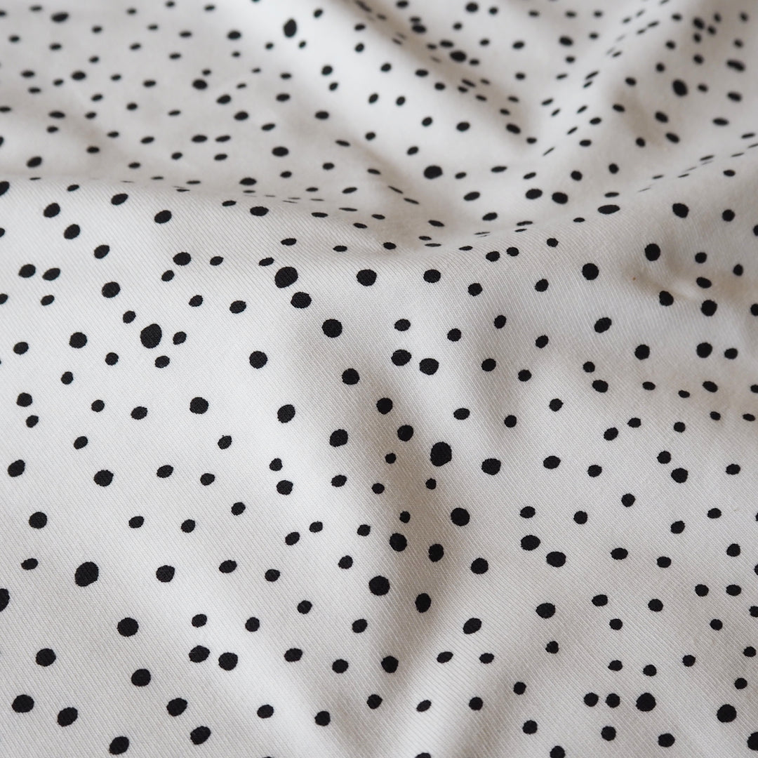 White Polka Cotton Jersey Fabric, Oeko-Tex Certified