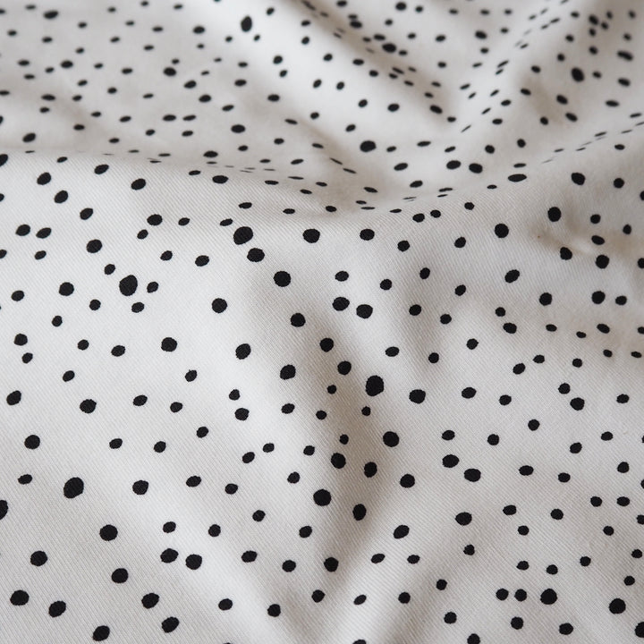 White Polka Cotton Jersey Fabric, Oeko-Tex Certified