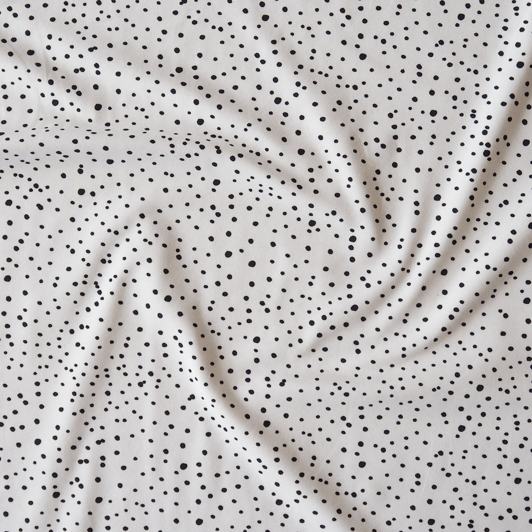 White Polka Cotton Jersey Fabric, Oeko-Tex Certified