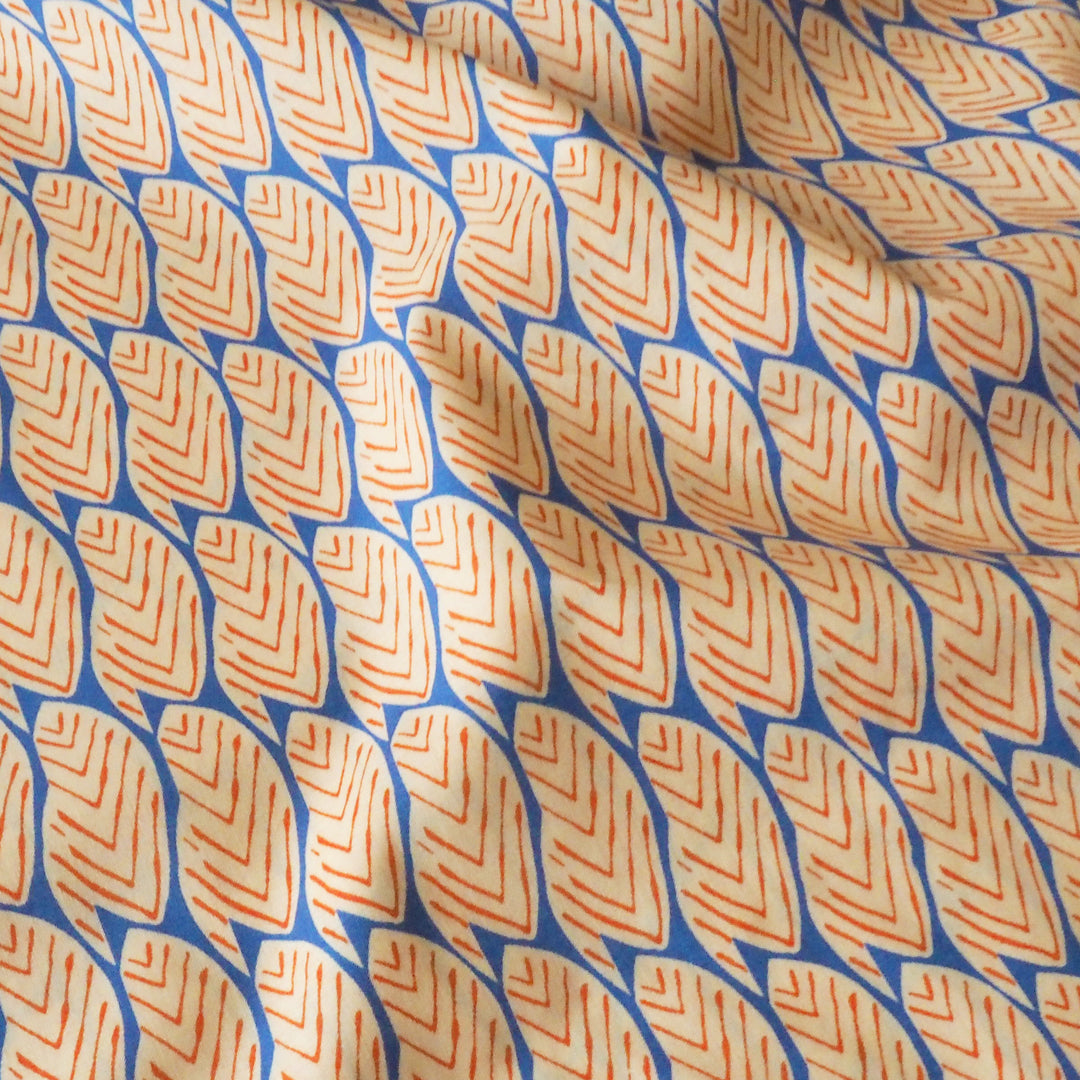 Azure Scandi Leaf Pima Cotton Lawn Fabric with Leaf Print