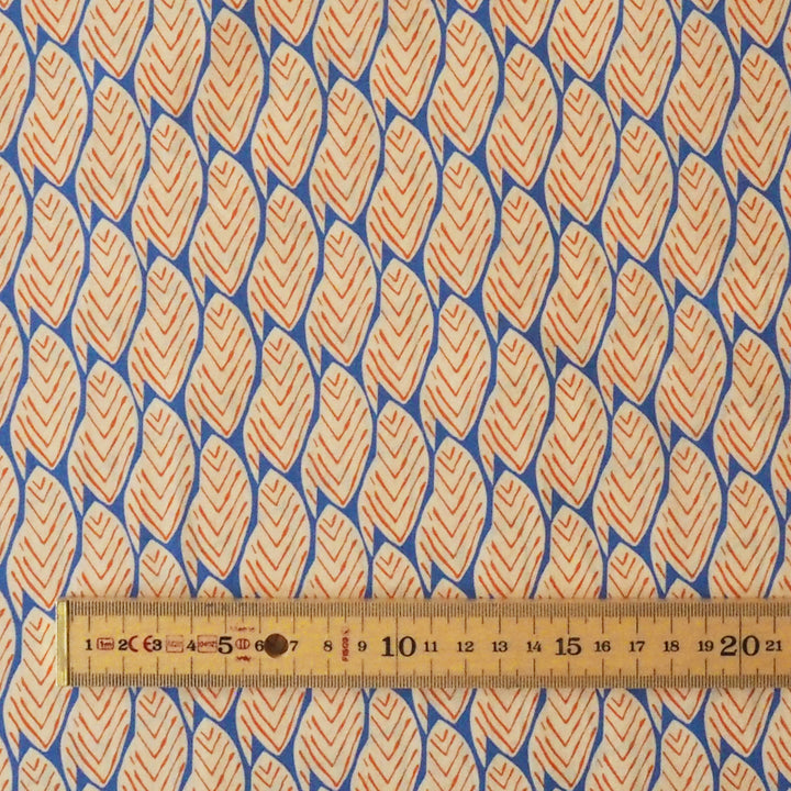 Azure Scandi Leaf Pima Cotton Lawn Fabric with Leaf Print