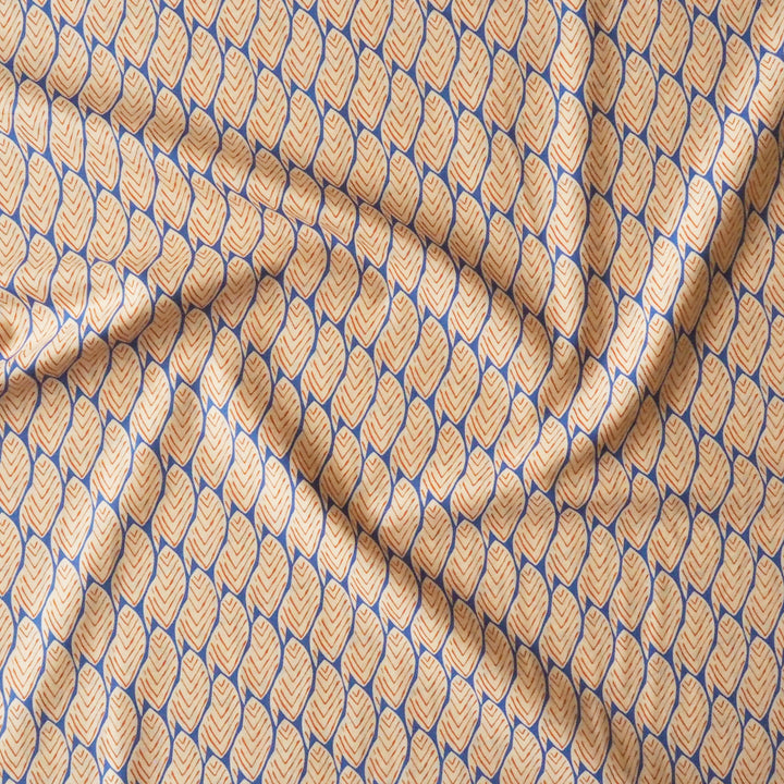 Azure Scandi Leaf Pima Cotton Lawn Fabric with Leaf Print