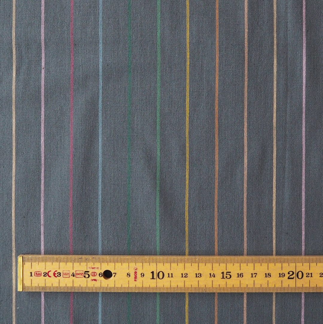 Fableism Dark Rainbow Skinny Stripe Cotton Fabric from the Lucky Loom Collection with multicoloured narrow stripes