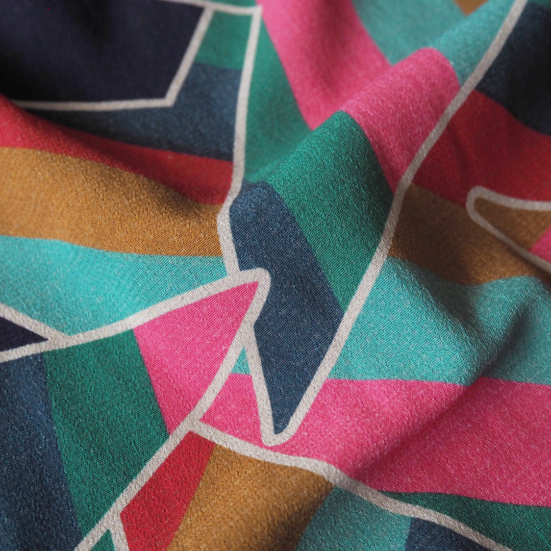 Fabric Godmother Bowie Multi Viscose Crepe Fabric – colourful abstract viscose crepe for dressmaking