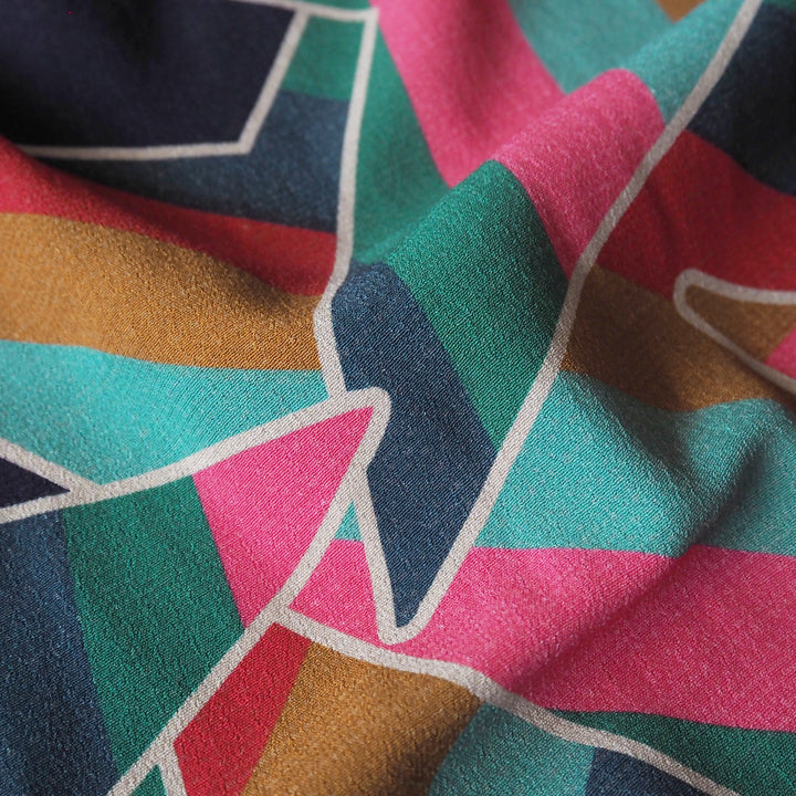 Fabric Godmother Bowie Multi Viscose Crepe Fabric – colourful abstract viscose crepe for dressmaking