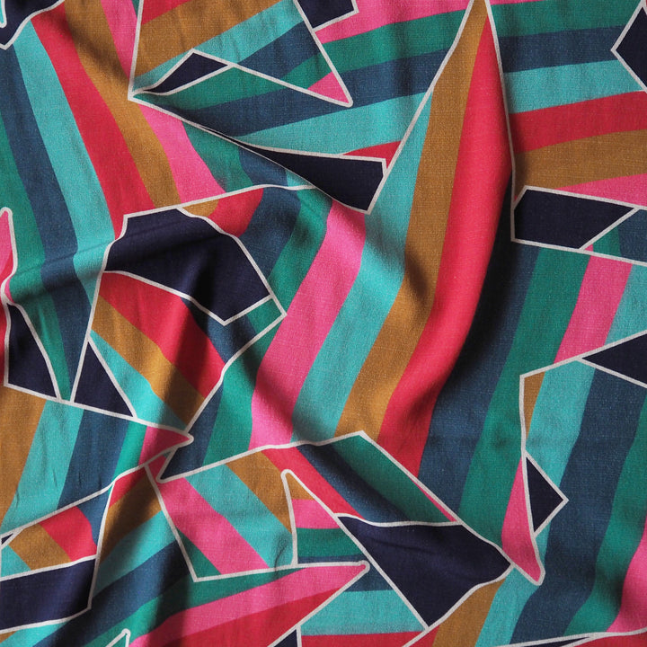 Fabric Godmother Bowie Multi Viscose Crepe Fabric – colourful abstract viscose crepe for dressmaking
