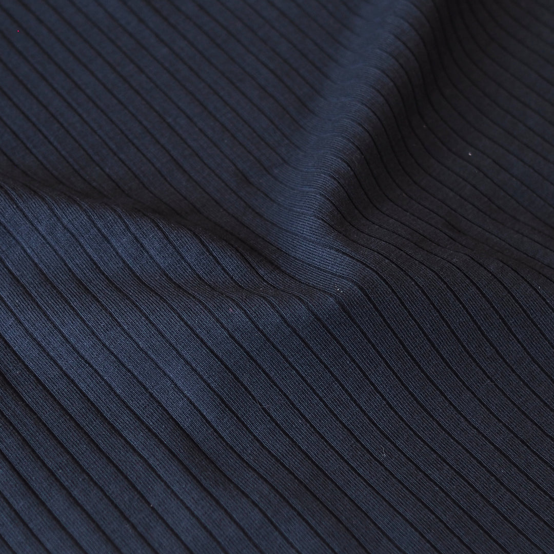 Navy Ribbed Cotton Jersey Fabric for dressmaking