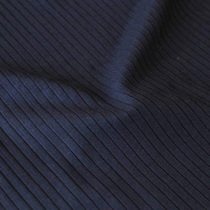 Navy Ribbed Cotton Jersey Fabric for dressmaking