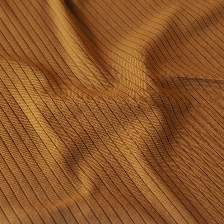 Caramel Ribbed Cotton Jersey Fabric for dressmaking